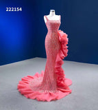 Mermaid Square Neck Long Prom Dress Watermelon Beaded Pageant Dress Evening Dress #RSM222154
