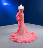 Mermaid Square Neck Long Prom Dress Watermelon Beaded Pageant Dress Evening Dress #RSM222154