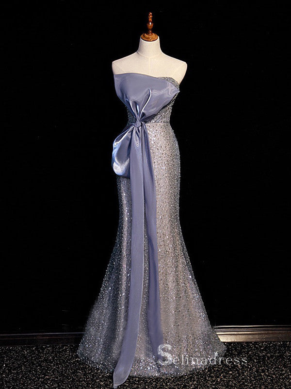 Mermaid Square Neck Princess Prom Dress Beaded Blue Evening Dresses GK SELINADRESS Mermaid Square Neck Princess Prom Dress Beaded Blue Evening Dresses GK SELINADRESS