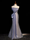 Mermaid Square Neck Princess Prom Dress Beaded Blue Evening Dresses GKF014|Selinadress