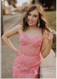 Mermaid Strapless Applique Long Prom Dresses Watermelon Evening Dress CBD535|Selinadress