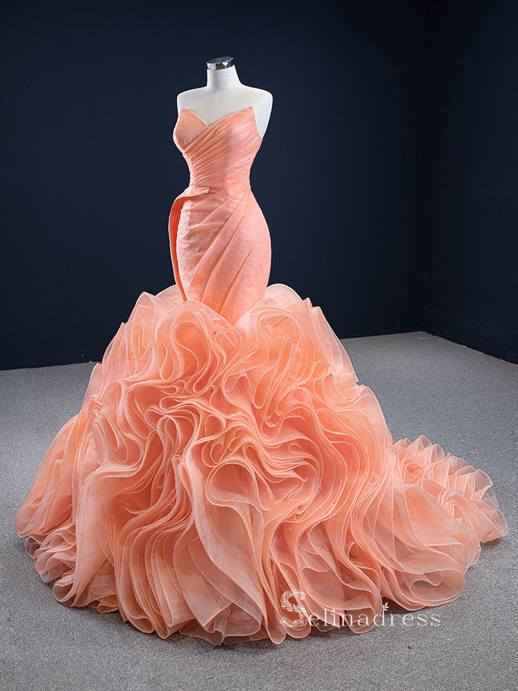 orange mermaid wedding dress Luxury Orange African Orange dresses for wedding with Crystal Applique and Skirt Removal