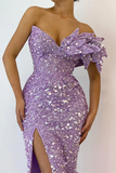 Mermaid Strapless V neck Lilac African Prom Dress Sequins Long Evening Formal Dress #POL035|Selinadress