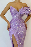 Mermaid Strapless V neck Lilac African Prom Dress Sequins Long Evening Formal Dress #POL035|Selinadress