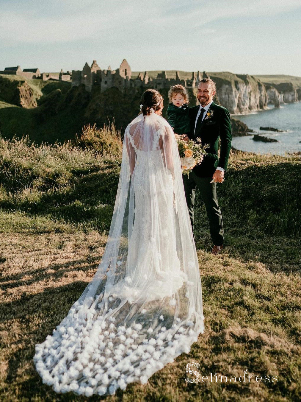 Mermaid Straps Rustic Wedding Dresses With Veils Lace Wedding Gowns MH – SELINADRESS