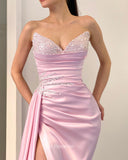 Mermaid V neck African Prom Dress Pink Satin Cheap Evening Gowns #POL114|Selinadress