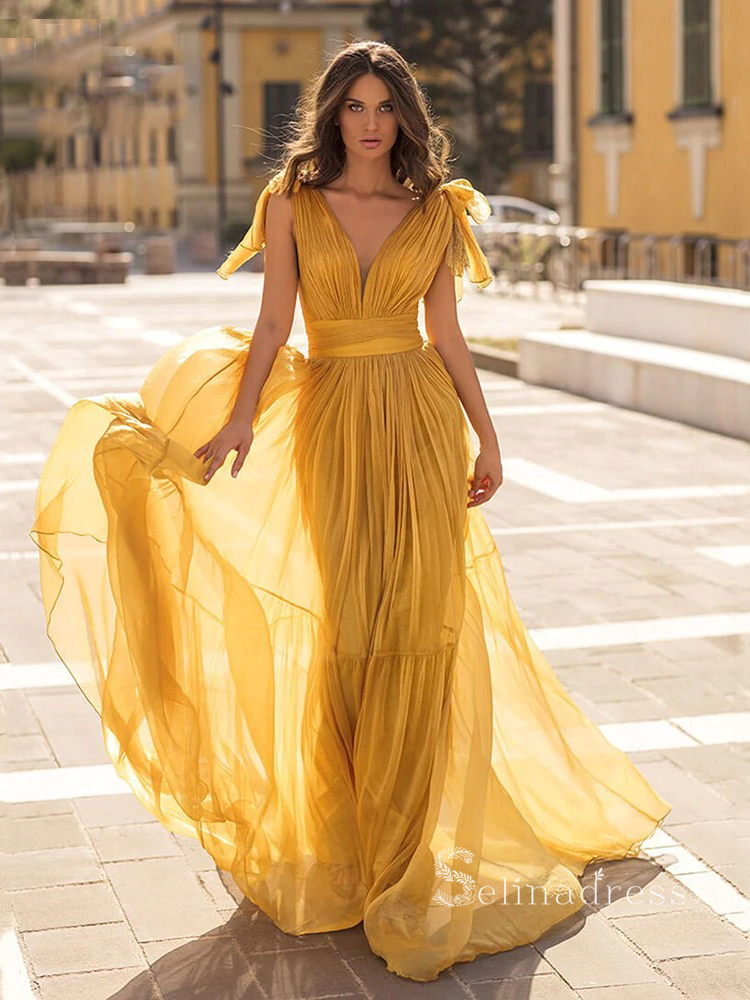 Mermaid V neck Long Prom Dress Ruffles Chiffon Cheap Evening Dresses H SELINADRESS Mermaid V neck Long Prom Dress Ruffles Chiffon Cheap Evening Dresses H SELINADRESS