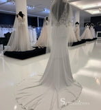 Mermaid V neck See Through Wedding Dress Thigh Split Rustic Satin Wedding Formal Dress RYU019|Selinadress