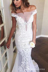 Mermaid Wedding Dresses Off-the-shoulder Sweep/Brush Train Bridal Gown SEW042|Selinadress