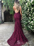 Mermiad Open Back Burgundy Prom Dresses Sexy V neck Lace Long Formal Dress SED113|Selinadress