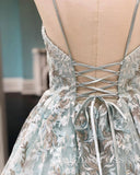 Mint Green Lace Spaghetti Straps Prom Dresses Beautiful Long Evening Dress Formal Gowns SED141|Selinadress