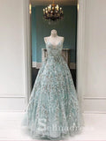 Mint Green Lace Spaghetti Straps Prom Dresses Beautiful Long Evening Dress Formal Gowns SED141|Selinadress