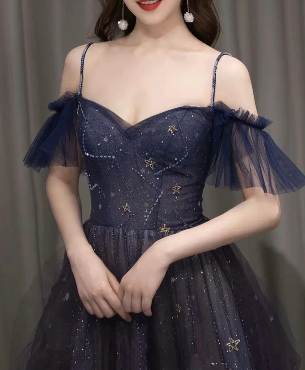 Navy Blue Tulle Long Prom Dress A-line Navy Blue Formal Party Dresses SELINADRESS Navy Blue Tulle Long Prom Dress A-line Navy Blue Formal Party Dresses SELINADRESS