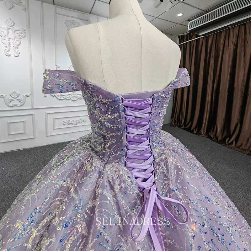 Off Shoulder Ball Gown Sequined Tulle Plus Size Princess Dress Beautif – SELINADRESS Off Shoulder Ball Gown Sequined Tulle Plus Size Princess Dress Beautif – SELINADRESS