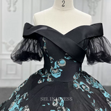 Off Shoulder Black Pattern Prom Evening Ball Gown Wedding Dress LS9534 Selinadress