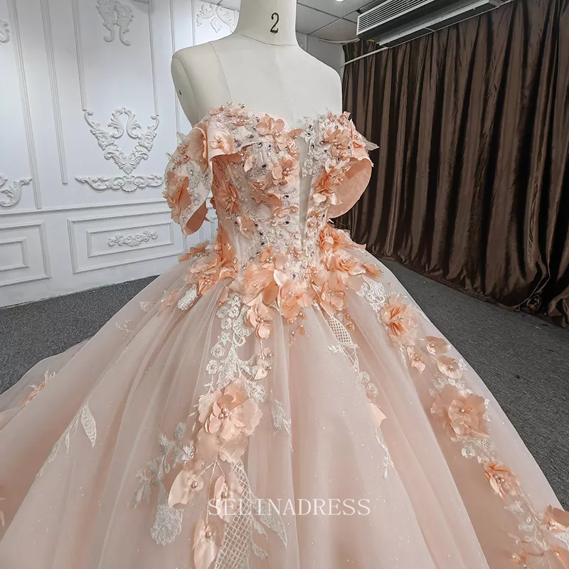 Off Shoulder Flower Tulle Ball Gown Quincess Ladies Evening Dresses DY SELINADRESS Off Shoulder Flower Tulle Ball Gown Quincess Ladies Evening Dresses DY SELINADRESS