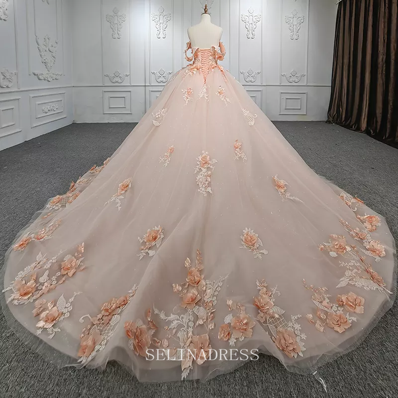 Off Shoulder Flower Tulle Ball Gown Quincess Ladies Evening Dresses DY SELINADRESS Off Shoulder Flower Tulle Ball Gown Quincess Ladies Evening Dresses DY SELINADRESS