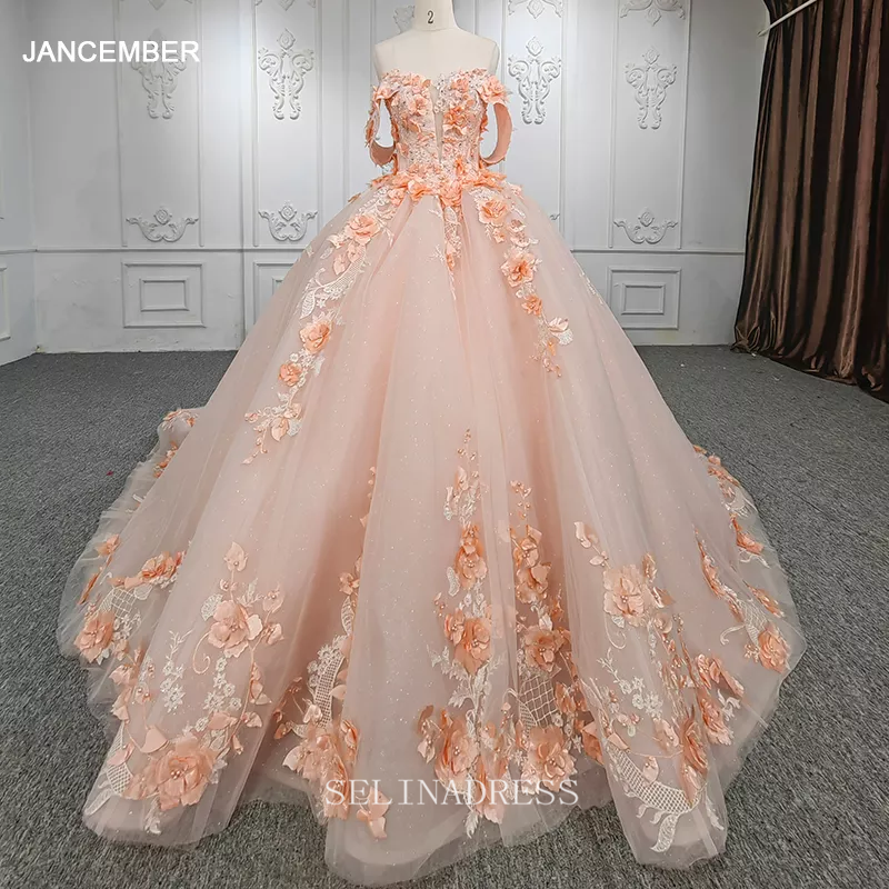 Off Shoulder Flower Tulle Ball Gown Quincess Ladies Evening Dresses DY SELINADRESS Off Shoulder Flower Tulle Ball Gown Quincess Ladies Evening Dresses DY SELINADRESS