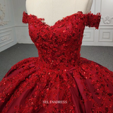 Off Shoulder Red Ball Gown Prom Dress Beaded Pageant Dress DY1106|Selinadress