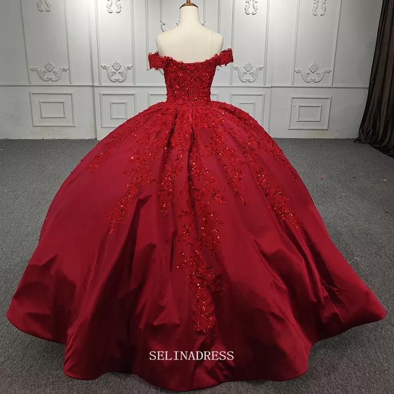 red ball gown dress Off Shoulder Red Ball Gown Prom Dress Beaded Pageant Dress DY1106 – SELINADRESS