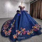 Off Shoulder Royal Blue Ball Gown Sequins Princess Dress Beautiful Pageant Dress DY9945|Selinadress