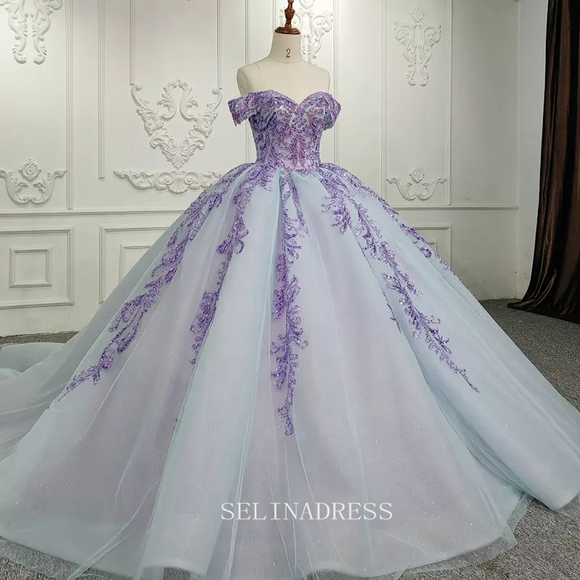 Off Shoulder Sweetheart Embroidery Beaded Elegant Organza Ball Gown Evening Dresses DY9951|Selinadress