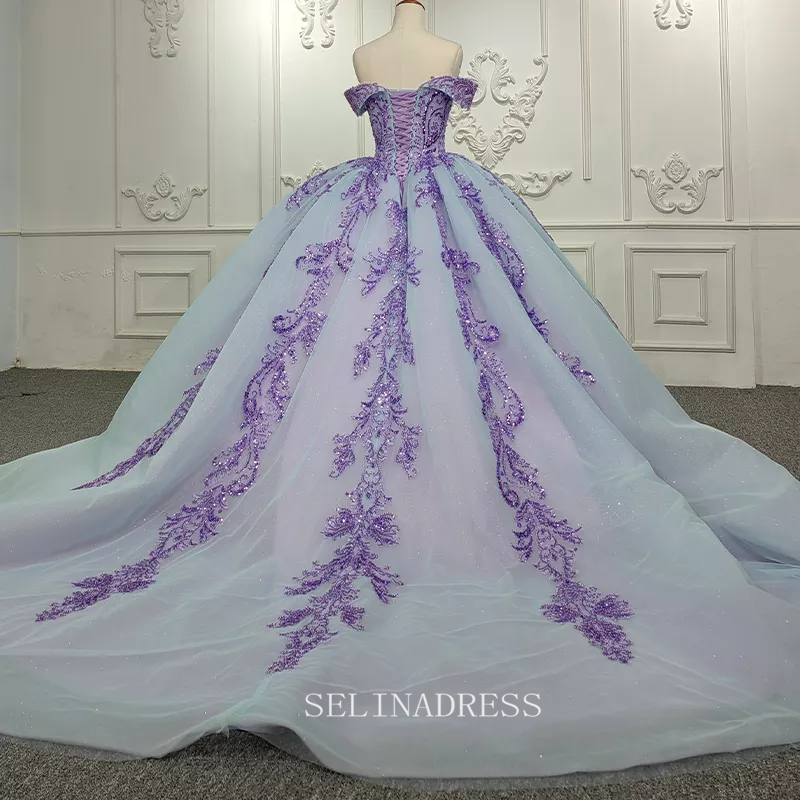 Off Shoulder Sweetheart Embroidery Beaded Elegant Organza Ball Gown Evening Dresses DY9951|Selinadress