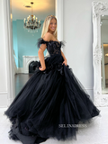 Off-the-shoulder Ball Gown Prom Dress Elegant Black Pagaent Dress Princess Dress #JKP008|Selinadress