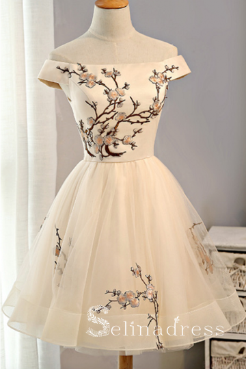 Off-the-shoulder Embroidery Homecoming Dresses Short Party Dresses MHL030
