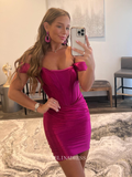 Off The Shoulder Fuchsia Homecoming Dresses Cheap Simple Cocktail Dresses Pageant Dresses #TKL047|Selinadress