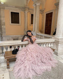 Off-the-shoulder Gorgeous Frill Layered Gown Dusty Pink Ball Gown Evening Dress #JKW004|Selinadress