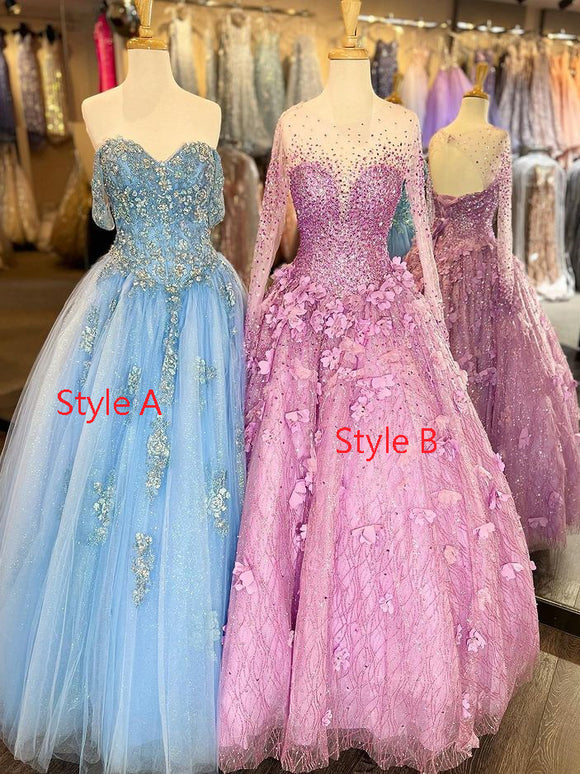 Off-the-shoulder Light Sky Blue Ball Gown Prom Dress Sweet 16 Beaded Evening Dresses RYU002|Selinadress