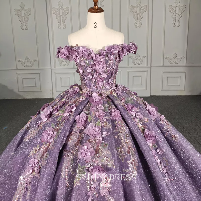 Off The Shoulder Lilac Princess Ball Gown Floral Prom Dress Pageant Dr SELINADRESS Off The Shoulder Lilac Princess Ball Gown Floral Prom Dress Pageant Dr SELINADRESS