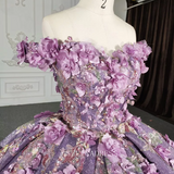 Off The Shoulder Lilac Princess Ball Gown Floral Prom Dress Pageant Dress DY1115|Selinadress