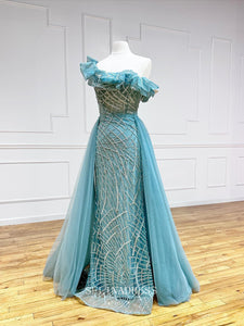 Off-the-shoulder Mermaid Elegant Beaded Long Formal Gown Overskirt Evening Dress #LOP605|Selinadress