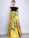 off-the-shoulder-prom-dress-yellow-print-floral-satin-long-prom-dresses-evening-dress-sed101