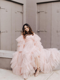 Off-the-shoulder V neck Lemonade Photography Costumes Pink Long Prom Dress Formal Dress JKSS508|Selinadress