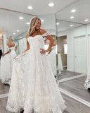Off-the-shoulder White long Prom Dress A-line Lace Cheap Formal Dresses Bridal Dress KPY004|Selinadress