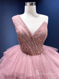 One Shoulder Beaded Long Prom Dress luxurious Ball Gown Evening Dress GRB294|Selinadress