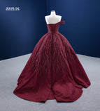 One Shoulder High Low Prom Dress Burgundy Beaded Evening Gowns RSM222105|Selinadress