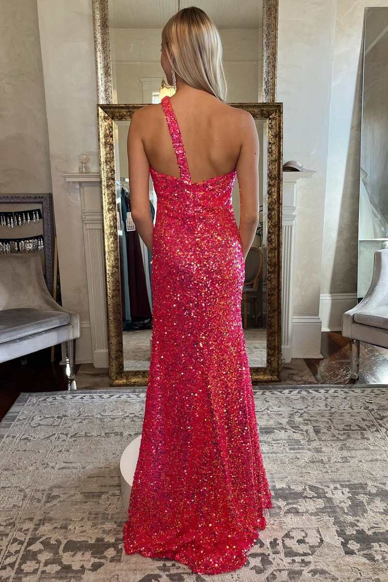 One Shoulder Shiny Sequins Prom Dress Cheap Evening Dresses With Slit SELINADRESS One Shoulder Shiny Sequins Prom Dress Cheap Evening Dresses With Slit SELINADRESS