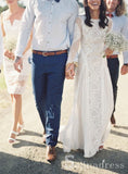Open Back Sheath/Column Rustic Lace Wedding Dress Boho Long Sleeve Wedding Gowns SEW002|Selinadress