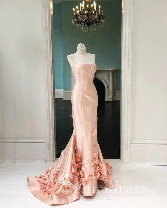 Pearl Pink Long Prom Dresses Applique Sweep/Brush Train Vintage Formal SELINADRESS Pearl Pink Long Prom Dresses Applique Sweep/Brush Train Vintage Formal SELINADRESS