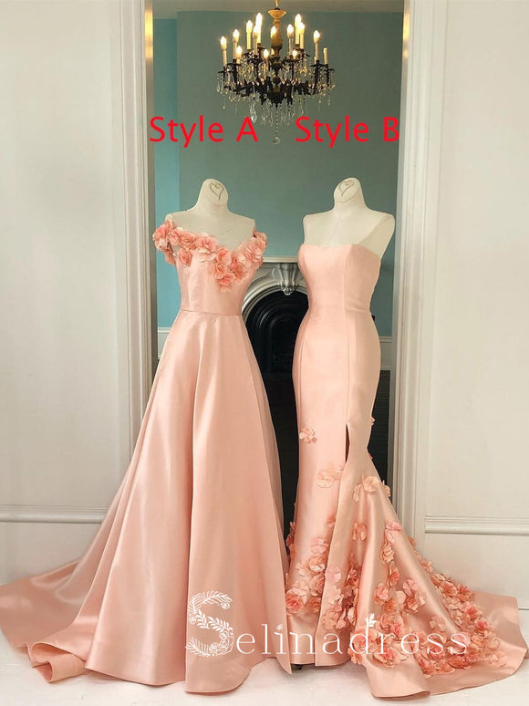 Pearl Pink Long Prom Dresses Applique Sweep/Brush Train Vintage Formal Dress Evening Gowns SED140|Selinadress