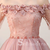 Pearl Pink Pretty Homecoming Dresses Off-the-shoulder Tulle Cheap Short Prom Dress HML001|Selinadress