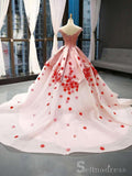 Pink Ball Gown Prom Dress Cap Sleeve V neck Prom Dress Evening Gowns #SED180