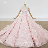 Pink Off Shoulder Lace Princess Plus Size Ball Gown Bridal Evening Dresses LS001 Selinadress