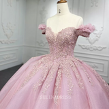 Pink Off Shoulder Princess Lace Prom Dress Plus Size Bridal Evening Dresses LS9932 Selinadress