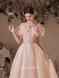 A-line Pink Prom Dress Ankle-length Bridal Dresses Cheap Evening Dress OSTY001