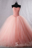 Pink Sweetheart Beaded Cute Long Prom Dresses Quinceanera Pearl Formal Evening Gowns SED041|Selinadress